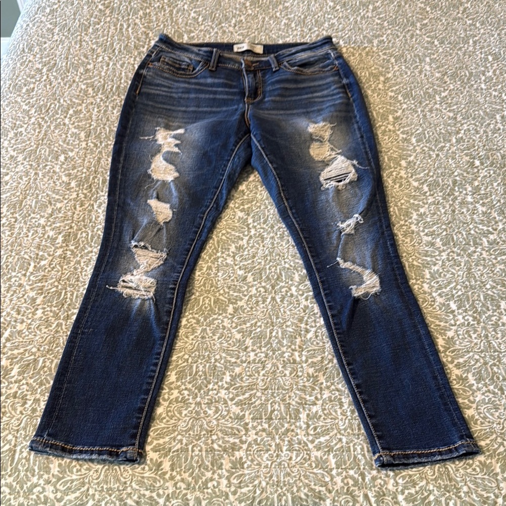 BKE Distressed Blue Skinny Jeans with Faded Details